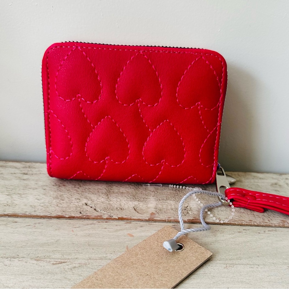 Hot Pink Heart Wallet with Wrist Strap